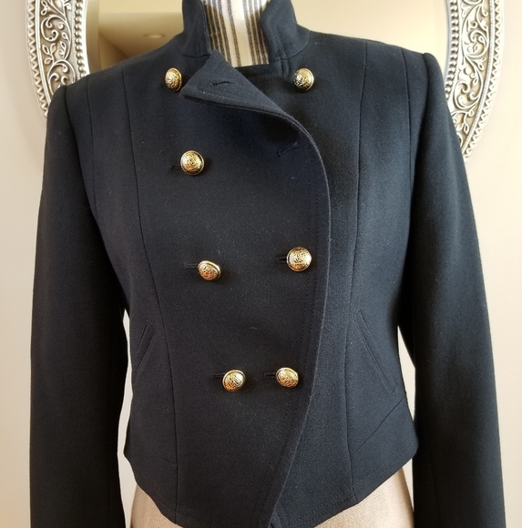Juicy Couture 100% Black Wool Crop Military Blazer - Picture 2 of 12